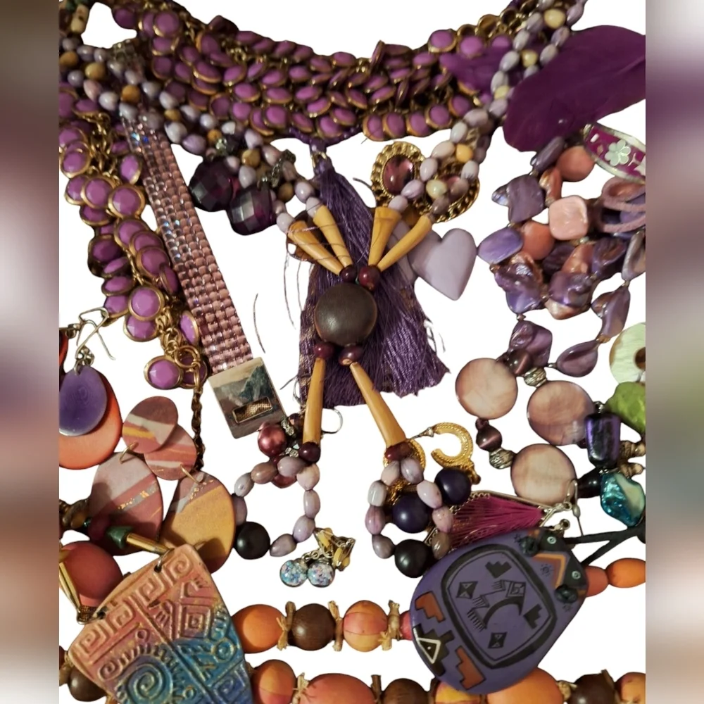Lavender Purple Toned Boho Gypsy Jewelry Bundle Necklaces Bracelets Earrings 22